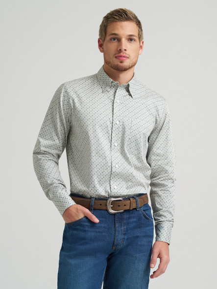 WRANGLER CODY JOHNSON TAN/GREEN PRINT - MENS SHIRT  - 112378969