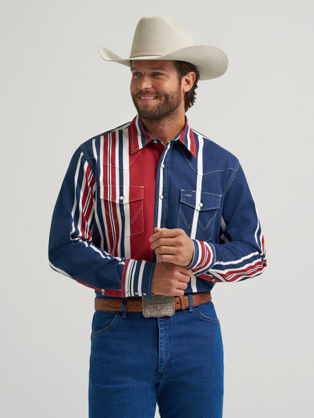 WRANGLER BRUSHHOPPER AMERICANA PRINT - MENS SHIRT  - 112375916