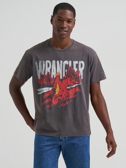 WRANGLER RIDING COWBOY VINTAGE CHARCOAL - MENS TEE  - 112375795