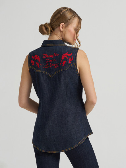 WRANGLER LAINEY WILSON BLACK/RED DENIM - LADIES SHIRT  - 112380468