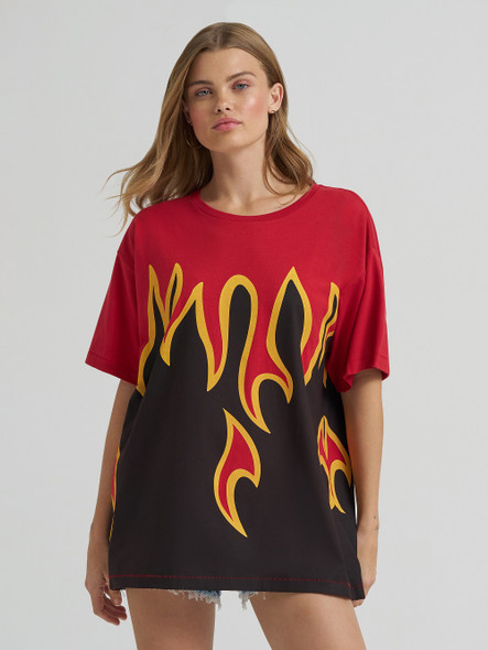 WRANGLER LAINEY WILSON FLAME RED/BLACK - LADIES TEE  - 112380497