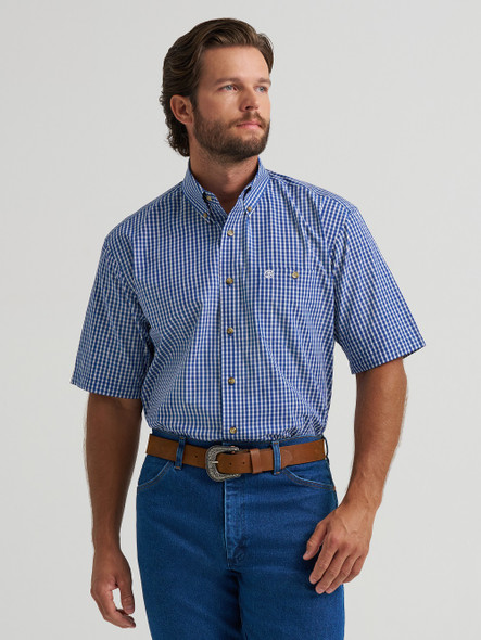 WRANGLER BLUE RELAXED FIT PLAID - MENS SHIRT  - 112379161