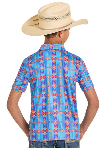 ROCK & ROLL SAPPHIRE AZTEC PRINTED POLO - KIDS BOYS POLO - BB51T08340