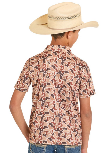 ROCK & ROLL SKULL CAMO BROWN PRINTED - KIDS BOYS POLO - BB51T08354