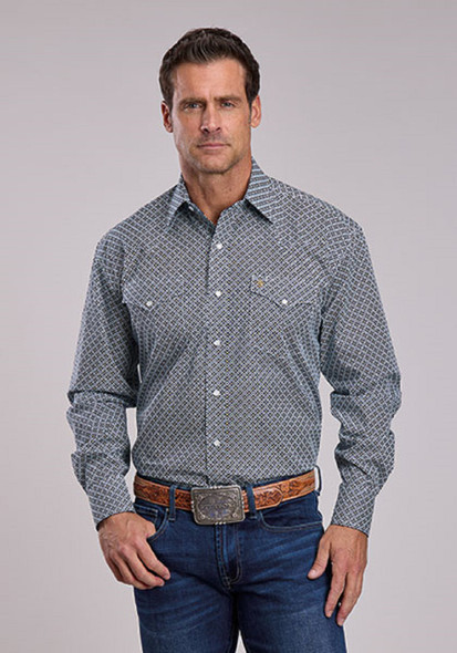 STETSON NAVY GEO PRINT - MENS SHIRT  - 11-001-0425-2008BU