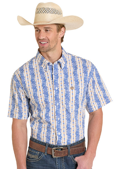 ROCK & ROLL BLUE PAISLEY STRIPE PRINTED - MENS SHIRT  - BMB3S08315