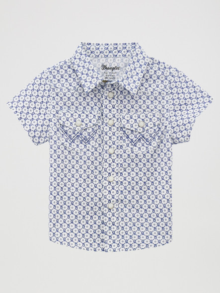 WRANGLER BOYS BLUE AND WHITE PRINT - KIDS BOYS SHIRT - 112378879
