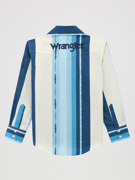 WRANGLER LOGO BLUE AND WHITE PRINT - KIDS BOYS SHIRT - 112379217
