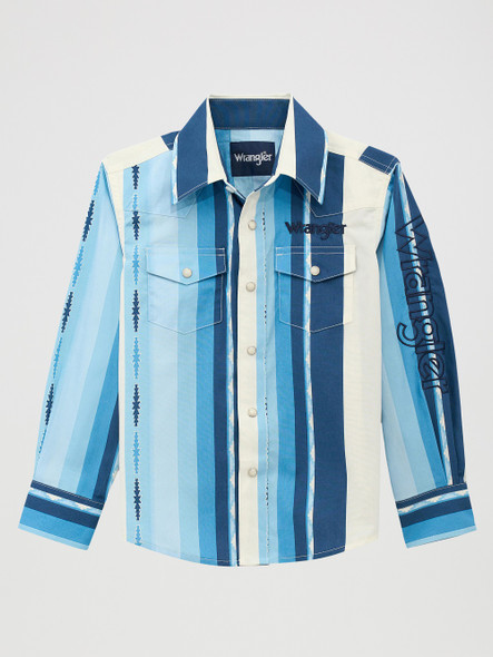 WRANGLER LOGO BLUE AND WHITE PRINT - KIDS BOYS SHIRT - 112379217