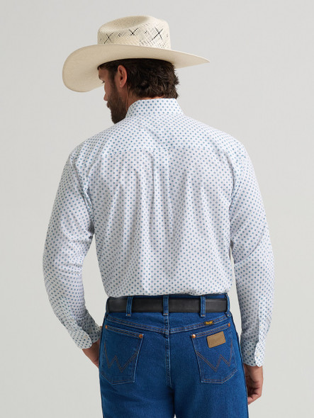 WRANGLER RELAXED FIT TEAL WHITE PRINT - MENS SHIRT  - 112379158