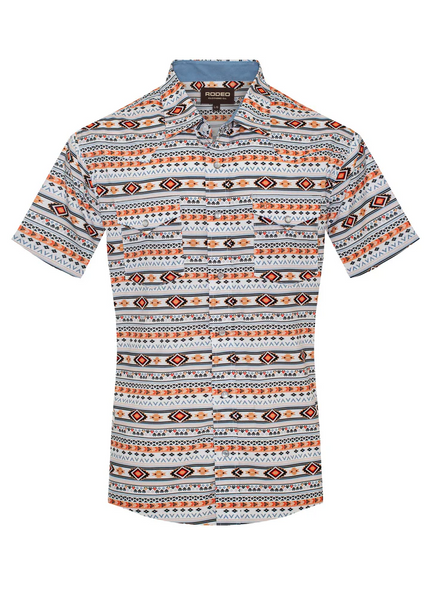 RODEO ORANGE AZTEC SNAP PRINT - MENS SHIRT  - MPS110S-1140