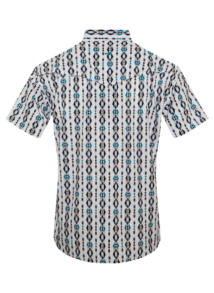 RODEO AZTEC WHITE/BLUE PRINT - MENS SHIRT  - RT101S-1052