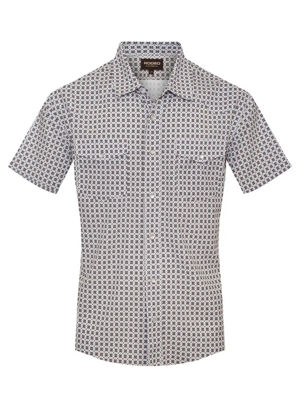 RODEO BROWN AZTEC SNAP PRINT - MENS POLO  - RT101S-1103