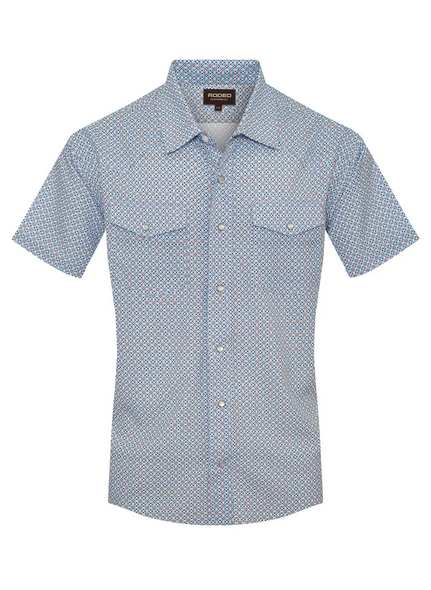 RODEO BLUE/RED GEO PRINT - MENS POLO  - RT101S-1105