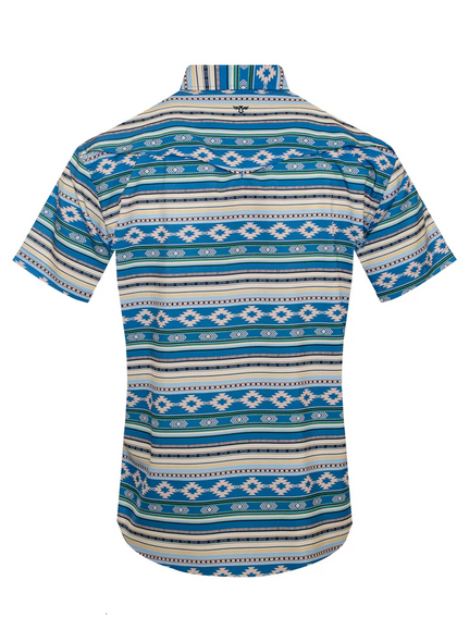 RODEO BLUE AZTEC STRIPE PRINT - MENS POLO  - RT101S-1114