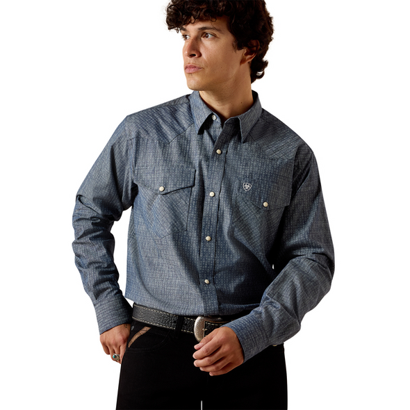 ARIAT FELIPE FITTED  CHAMBRAY PRINT - MENS SHIRT  - 10073623
