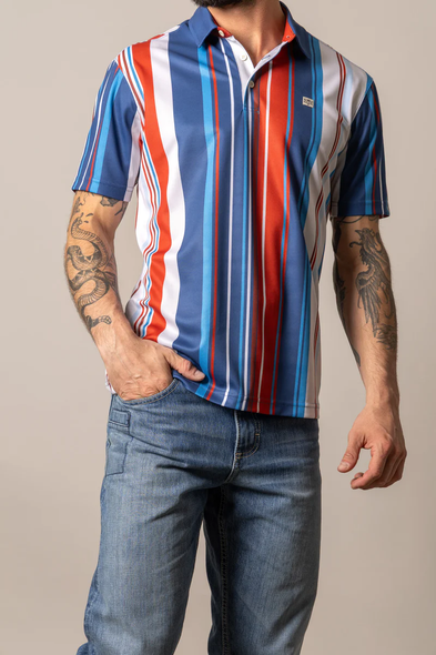 KIMES RANCH REIN BLUE STRIPE - MENS POLO  - MSH0000215-BL001