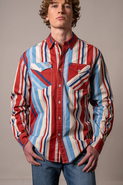 KIMES RANCH CLANCY BRICK RED STRIPE - MENS SHIRT  - MDS0000085