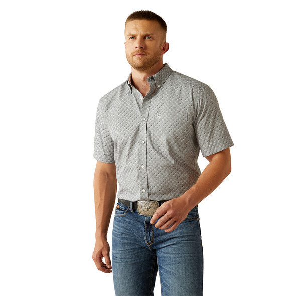 ARIAT WRINKLE FREE OBERT GREY PRINT - MENS SHIRT  - 10054809
