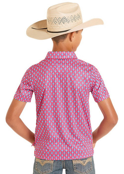 ROCK & ROLL HOT PINK MINI AZTEC GEO POLO - KIDS BOYS POLO - BB51T08714
