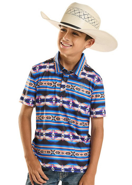 ROCK & ROLL ROYAL BLUE AZTEC PRINT POLO - KIDS BOYS POLO - BB51T08722