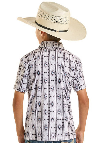ROCK & ROLL LIGHT GREY AZTEC PRINT POLO - KIDS BOYS POLO - BB51T08724