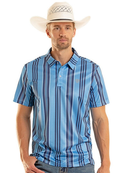 ROCK & ROLL STRIPED BLUE PRINT - MENS POLO  - BM51T08728