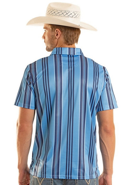 ROCK & ROLL STRIPED BLUE PRINT - MENS POLO  - BM51T08728