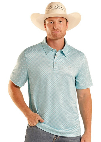PANHANDLE SLIM TURQUOISE GEO SNAP PRINT - MENS POLO  - TM51T08994