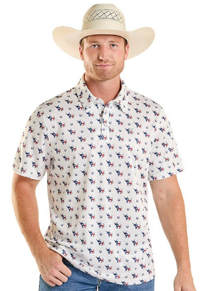 PANHANDLE SLIM BLUE TEXAS COWS PRINT - MENS POLO  - TM51T08974