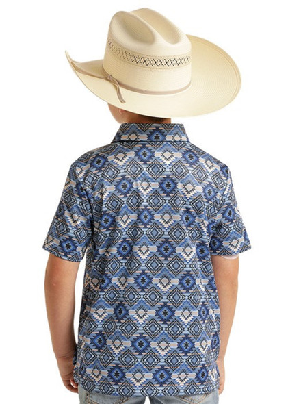 ROCK & ROLL BLUE AZTEC PRINTED POLO - KIDS BOYS POLO - BB51T08719