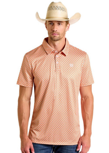 ROCK & ROLL ORANGE GEO PRINTED - MENS POLO  - BM51T06614