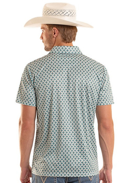 ROCK & ROLL TEAL MINI AZTEC GEO PRINTED - MENS POLO  - BM51T08713
