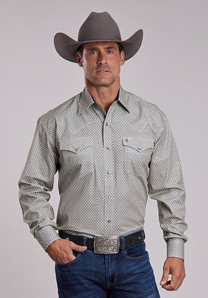 STETSON GREY RUNNING DIAMOND PRINT - MENS SHIRT  - 11-001-0425-4023GY