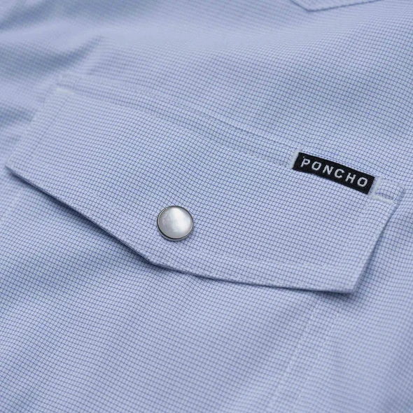 PONCHO  THE PADRE BLUE MICROCHECK - MENS SHIRT  - THE PADRE