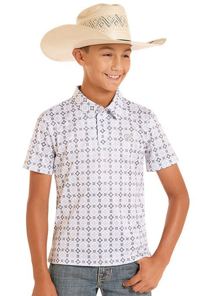 ROCK & ROLL WHITE MEDALLION PRINTED - KIDS BOYS POLO - BB51T08716