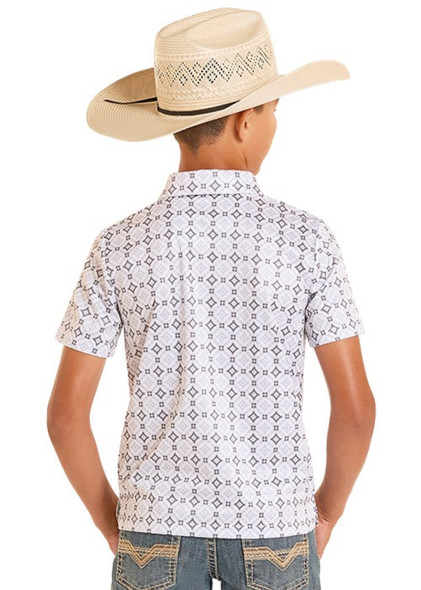 ROCK & ROLL WHITE MEDALLION PRINTED - KIDS BOYS POLO - BB51T08716