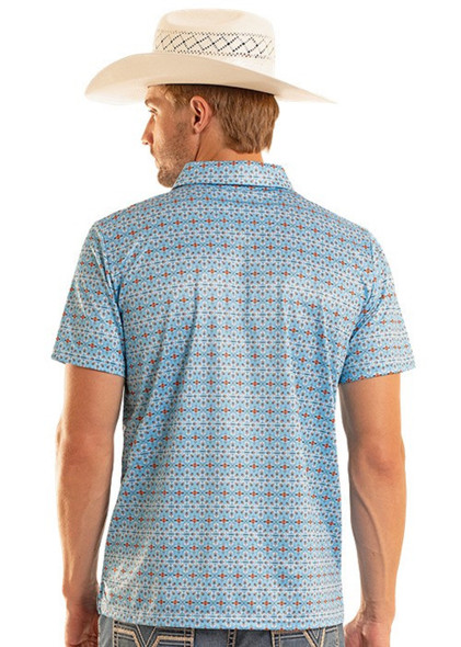ROCK & ROLL BLUE MINI AZTEC GEO PRINTED - MENS POLO  - BM51T08715