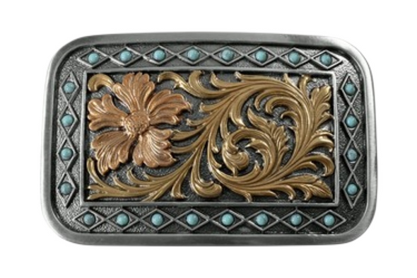 BLAZZIN ROXX RECTANGLE FLOWER TURQUOISE - ACC BUCKLE  - 37966