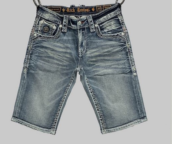 ROCK REVIVAL JUSTICE H207 MEDIUM BLUE SHORT - MEN SHORTS   - RP5646H207