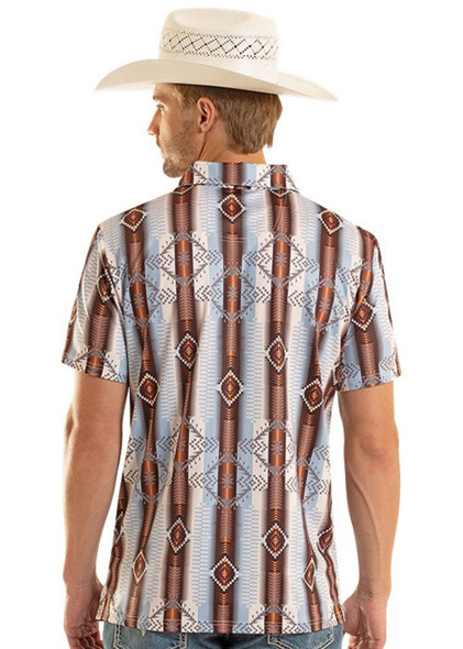 ROCK & ROLL BLUE & BROWN AZTEC PRINT - MENS POLO  - BM51T08723