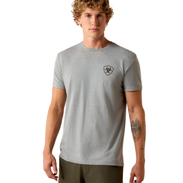 ARIAT BANNER BADGE PRING GREY - MENS TEE  - 10073955
