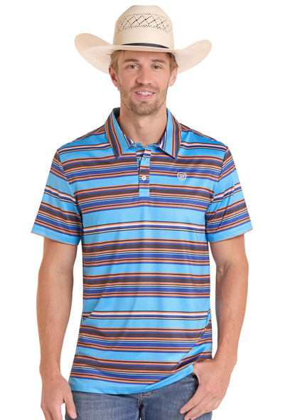 ROCK & ROLL STRIPED BLUE PRINT - MENS POLO  - BM51T08726