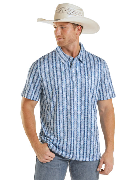 PANHANDLE SLIM DARK BLUE GEO PRINT - MENS POLO  - TM51T08984