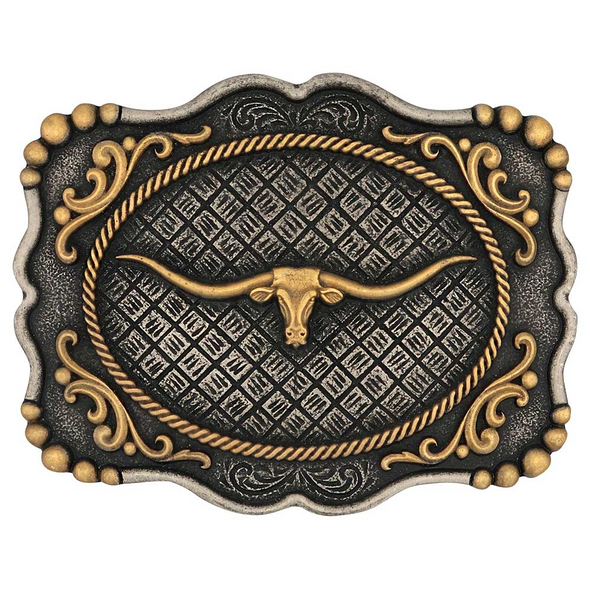 ATTITUDE BY MONTANA SILVERSMITHS FRAMED LONGHORN GOLD TONE - ACC BUCKLE  - A1003P