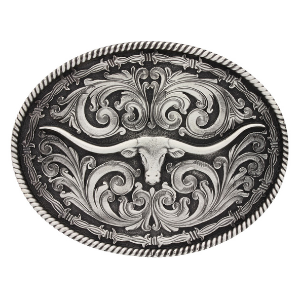 ATTITUDE BY MONTANA SILVERSMITHS ROPE BARBED WIRE LONGHORN - ACC BUCKLE  - A550S