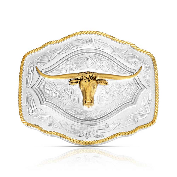 ATTITUDE BY MONTANA SILVERSMITHS ON THE RANGE LONGHORN - ACC BUCKLE  - A1079P