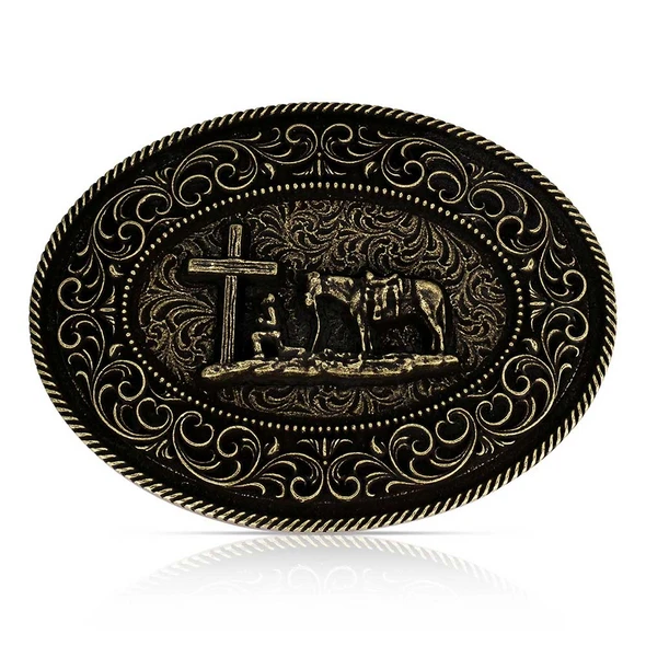 ATTITUDE BY MONTANA SILVERSMITHS FAITH IN HIM CHRISTIAN COWBOY - ACC BUCKLE  - A1080C