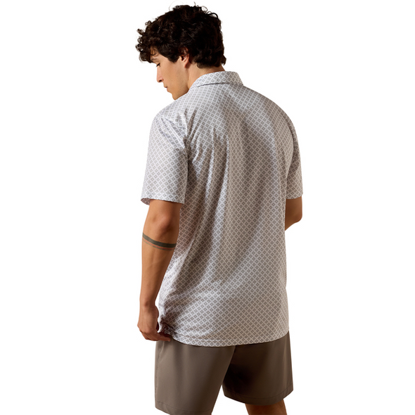 ARIAT WHITE GEO PRINT - MENS POLO  - 10076068
