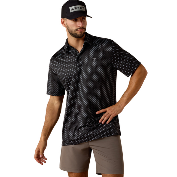 ARIAT BLACK MINI STAR PRINT - MENS POLO  - 10073472